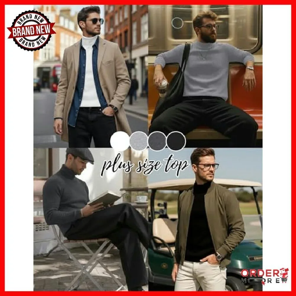 Men's Cotton Turtleneck Sweater 4-Pack Slim Fit Thermal Long Sleeve
